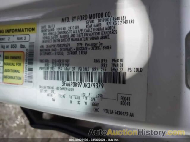 FORD FUSION TITANIUM, 3FA6P0K97DR379379