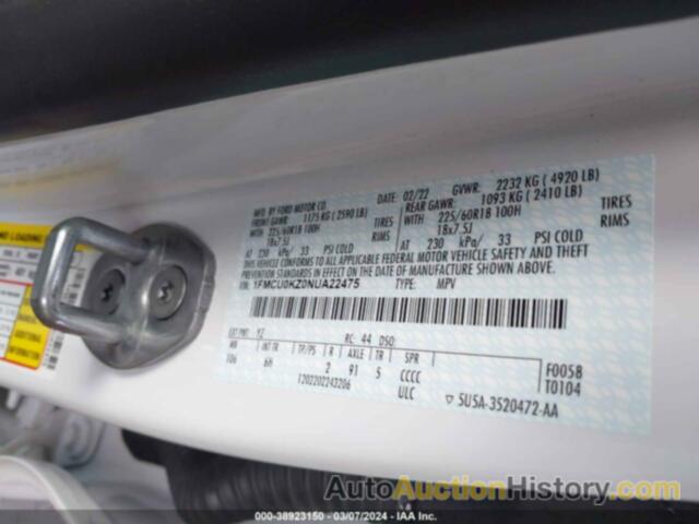 FORD ESCAPE SEL, 1FMCU0KZ0NUA22475