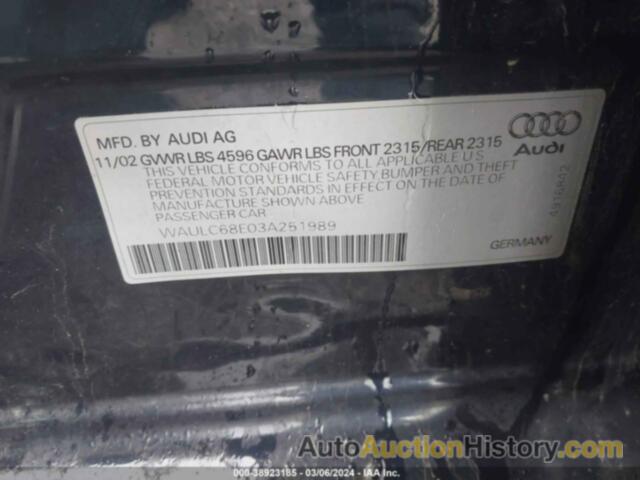 AUDI A4 1.8T, WAULC68E03A251989