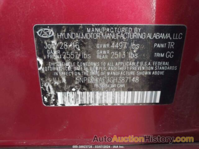 HYUNDAI SONATA SE, 5NPE24AF3GH387148