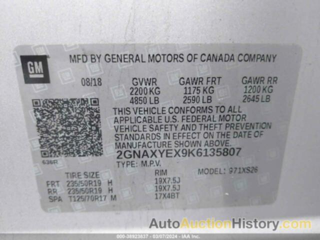 CHEVROLET EQUINOX PREMIER, 2GNAXYEX9K6135807