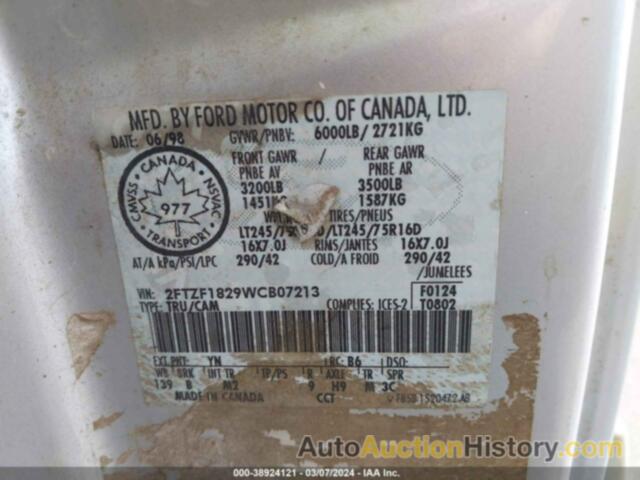 FORD F-150 STANDARD/XL/XLT, 2FTZF1829WCB07213