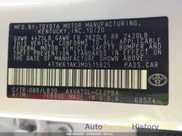 TOYOTA CAMRY XSE, 4T1K61AK3MU515825