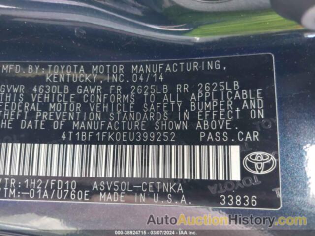 TOYOTA CAMRY LE, 4T1BF1FK0EU399252