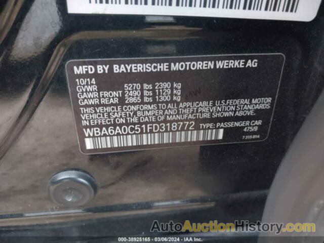 BMW 640I GRAN COUPE, WBA6A0C51FD318772