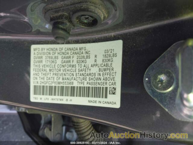 HONDA CIVIC LX, 2HGFC2F60MH553968