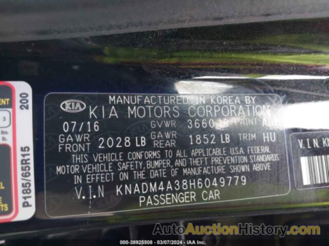 KIA RIO LX, KNADM4A38H6049779