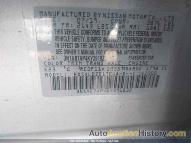 NISSAN SENTRA SV, 3N1AB7AP4KY391832