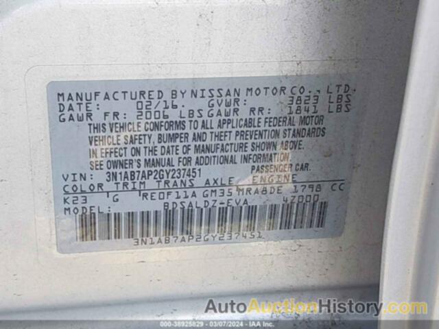 NISSAN SENTRA SV, 3N1AB7AP2GY237451