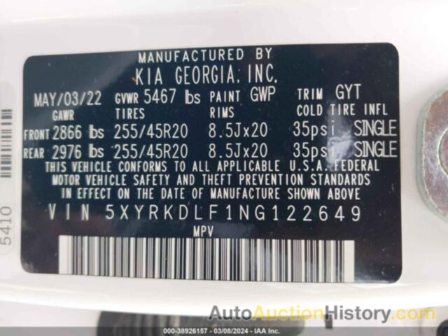 KIA SORENTO SX, 5XYRKDLF1NG122649