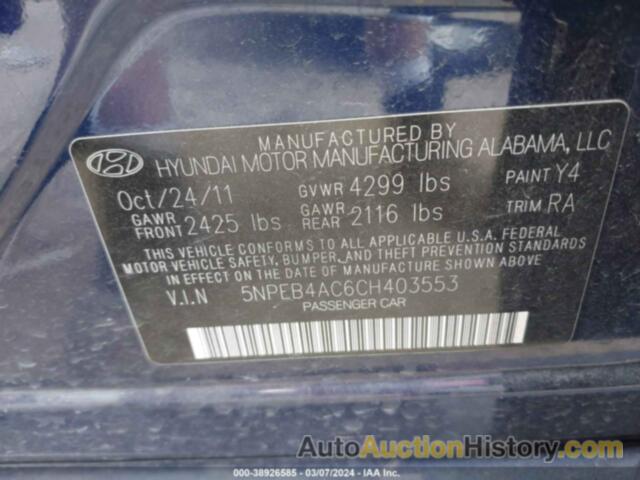 HYUNDAI SONATA GLS, 5NPEB4AC6CH403553