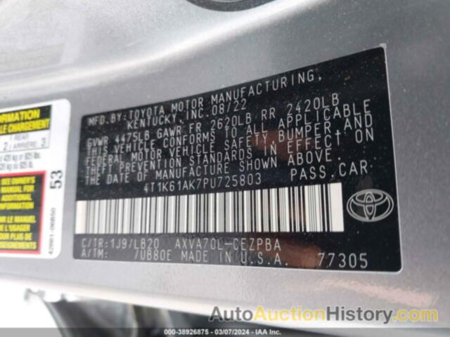 TOYOTA CAMRY XSE, 4T1K61AK7PU725803