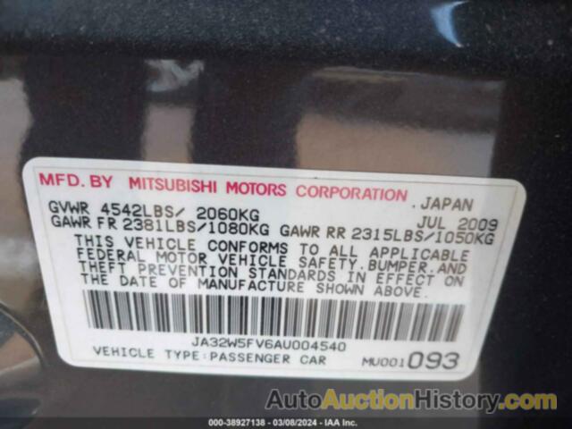 MITSUBISHI LANCER EVOLUTION MR/MR TOURING, JA32W5FV6AU004540