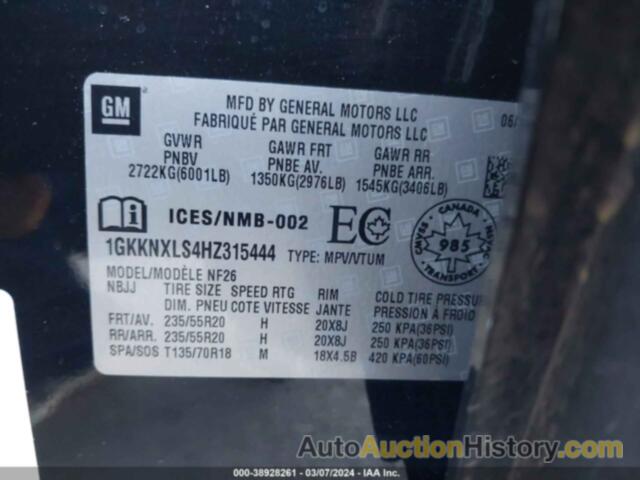 GMC ACADIA DENALI, 1GKKNXLS4HZ315444