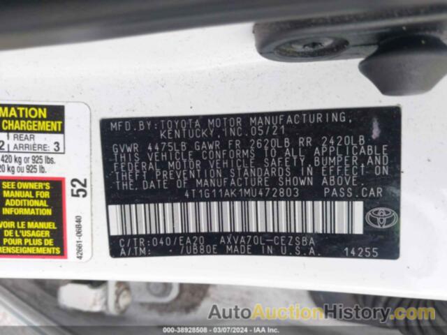 TOYOTA CAMRY SE, 4T1G11AK1MU472803