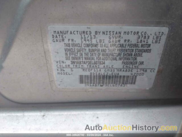 NISSAN SENTRA S, 3N1AB7AP3EL607834