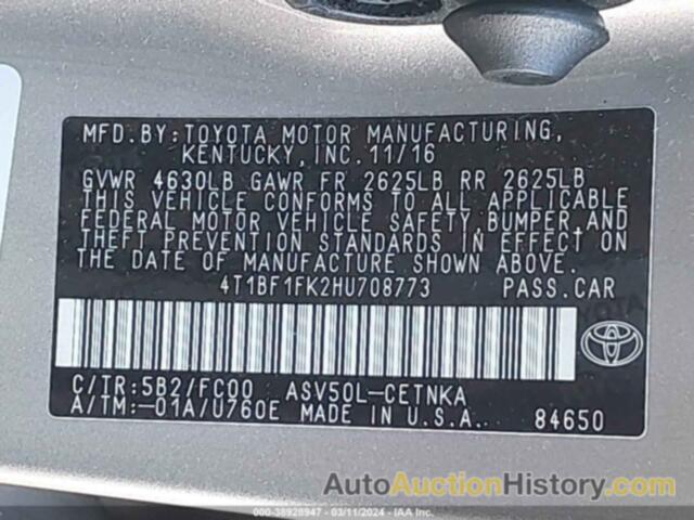 TOYOTA CAMRY LE, 4T1BF1FK2HU708773