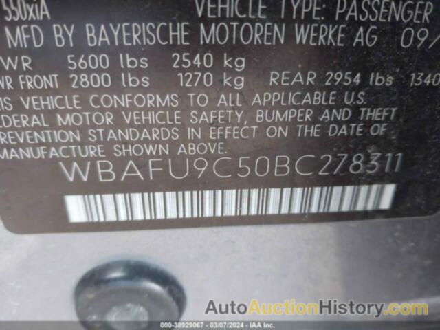 BMW 550I XDRIVE, WBAFU9C50BC278311