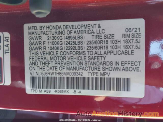 HONDA CR-V 2WD EX-L, 5J6RW1H85MA009342