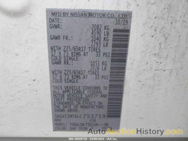 NISSAN ROGUE SV FWD, 5N1AT2MT6LC753719