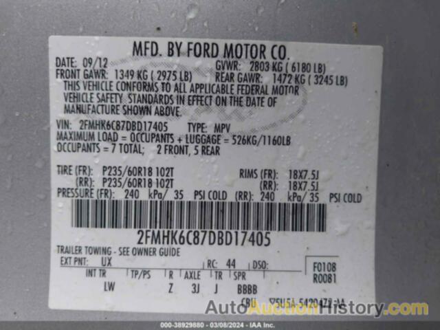 FORD FLEX SEL, 2FMHK6C87DBD17405