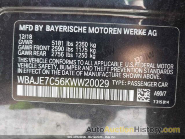 BMW 540I XDRIVE, WBAJE7C56KWW20029