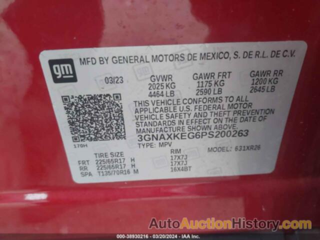 CHEVROLET EQUINOX FWD LT, 3GNAXKEG6PS200263