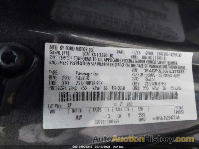 FORD FOCUS ST, 1FADP3L93HL211332