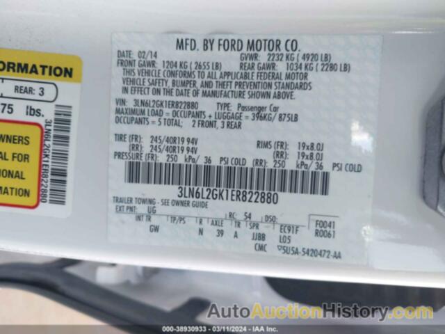 LINCOLN MKZ, 3LN6L2GK1ER822880