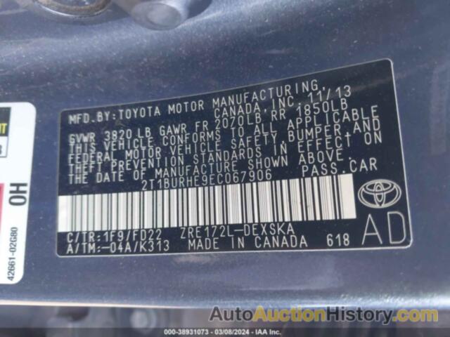 TOYOTA COROLLA S PLUS, 2T1BURHE9EC067906