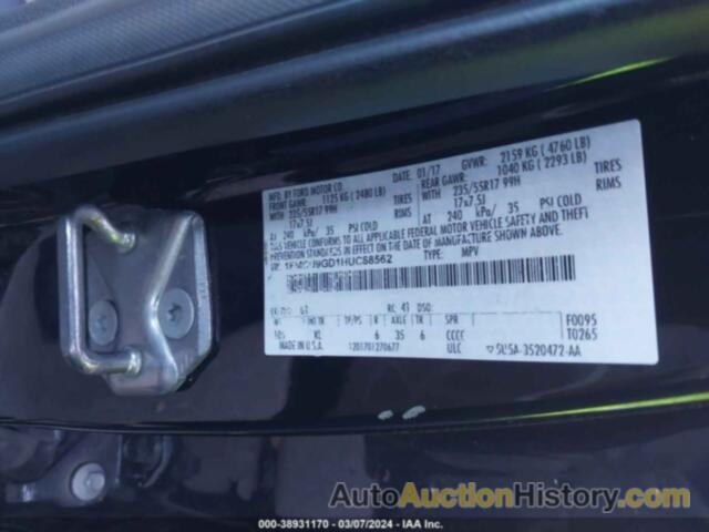 FORD ESCAPE SE, 1FMCU9GD1HUC88562