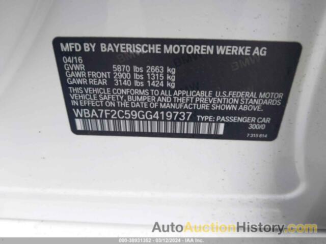 BMW 750I XDRIVE, WBA7F2C59GG419737