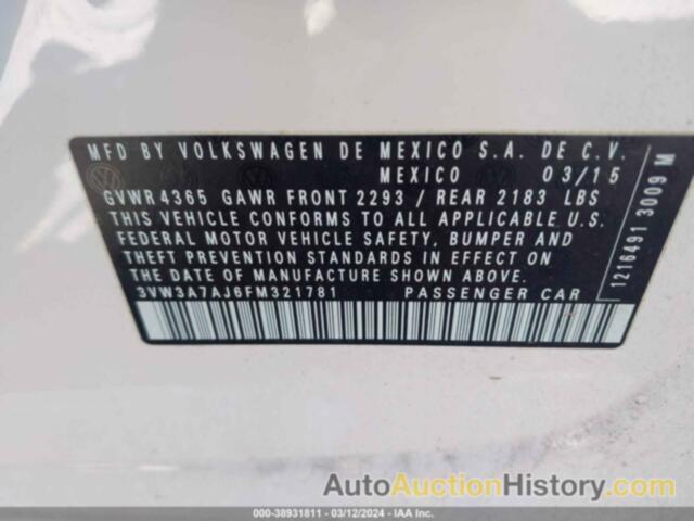 VOLKSWAGEN JETTA 2.0L TDI S, 3VW3A7AJ6FM321781