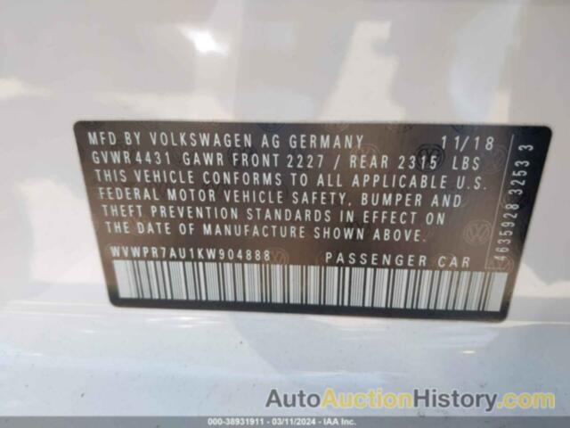 VOLKSWAGEN E-GOLF SEL PREMIUM, WVWPR7AU1KW904888