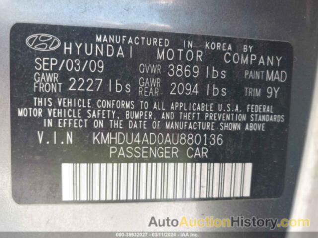 HYUNDAI ELANTRA GLS, KMHDU4AD0AU880136