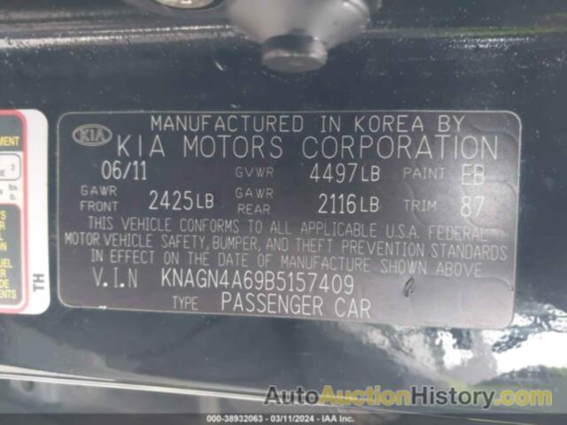 KIA OPTIMA EX/SX, KNAGN4A69B5157409