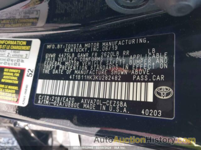 TOYOTA CAMRY L/LE/XLE/SE/XSE, 4T1B11HK3KU282482