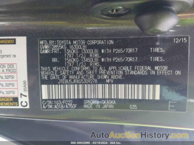 TOYOTA 4RUNNER SR5 PREM/LTDL/TRAIL/TRD, JTEBU5JRXG5309278