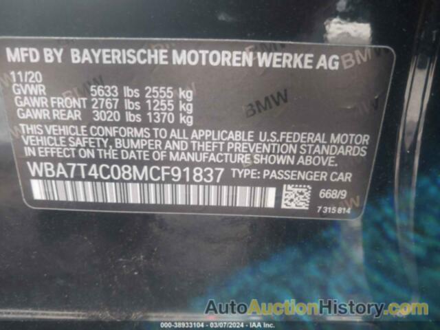 BMW 740I XDRIVE, WBA7T4C08MCF91837