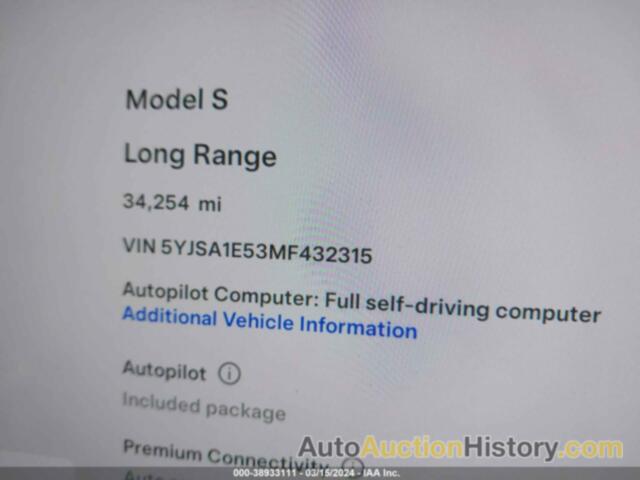 TESLA MODEL S LONG RANGE DUAL MOTOR ALL-WHEEL DRIVE, 5YJSA1E53MF432315