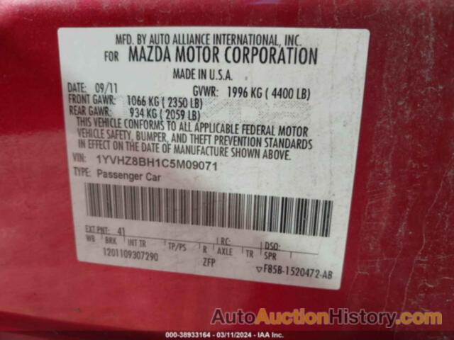 MAZDA MAZDA6 I SPORT, 1YVHZ8BH1C5M09071