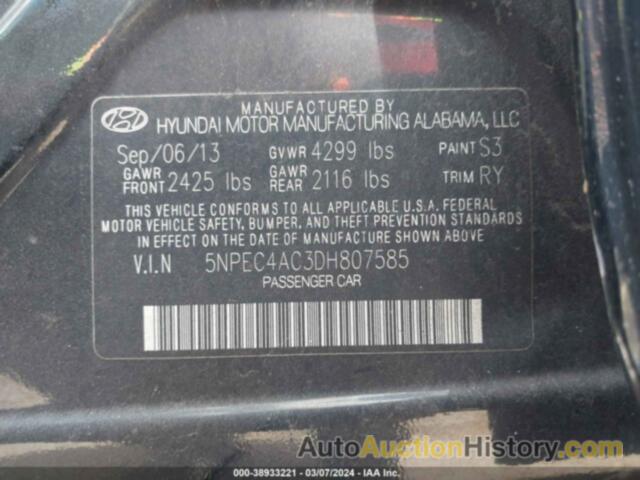 HYUNDAI SONATA SE, 5NPEC4AC3DH807585