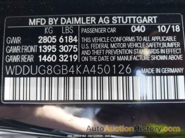 MERCEDES-BENZ S 560 4MATIC, WDDUG8GB4KA450126