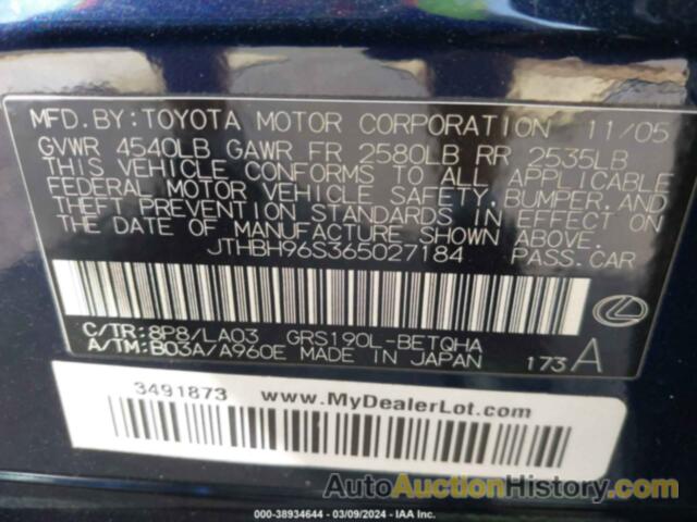 LEXUS GS 300, JTHBH96S365027184