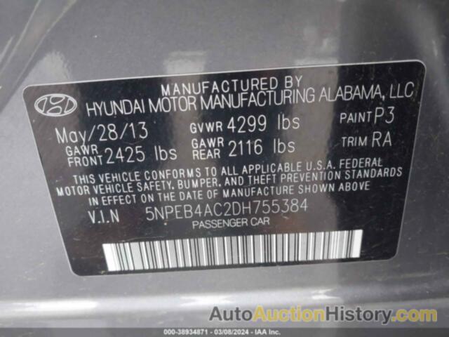 HYUNDAI SONATA GLS, 5NPEB4AC2DH755384