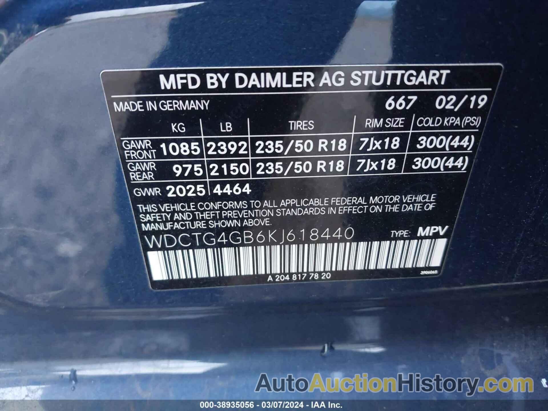 MERCEDES-BENZ GLA 250 4MATIC, WDCTG4GB6KJ618440