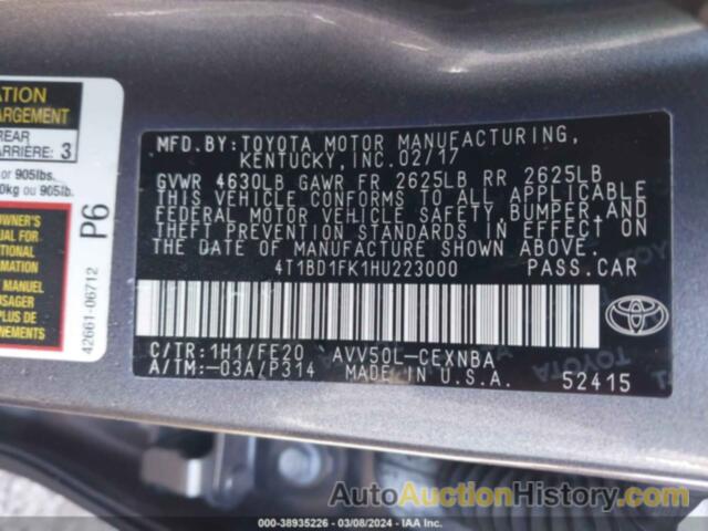 TOYOTA CAMRY HYBRID LE, 4T1BD1FK1HU223000