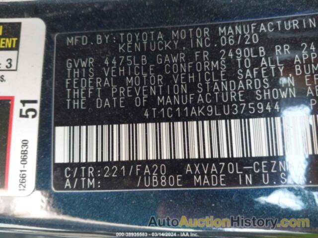 TOYOTA CAMRY LE, 4T1C11AK9LU375944