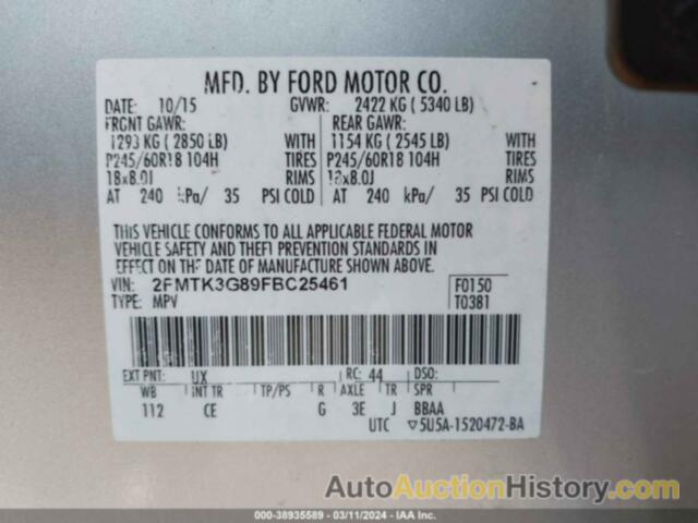 FORD EDGE SE, 2FMTK3G89FBC25461