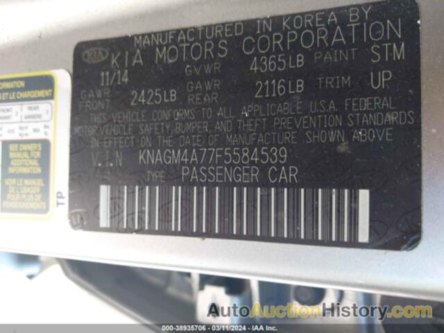 KIA OPTIMA LX, KNAGM4A77F5584539